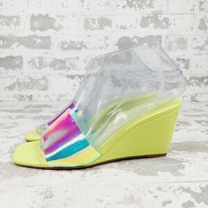 MADDEN GIRL Green Iridescent Rayne Wedge Sandals Heels Shoes T377